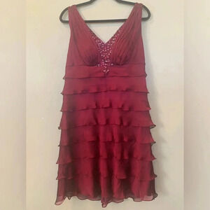 Ignite Tiered Sleeveless Berry Maroon Wine Short Evening Dress Women’s S Small